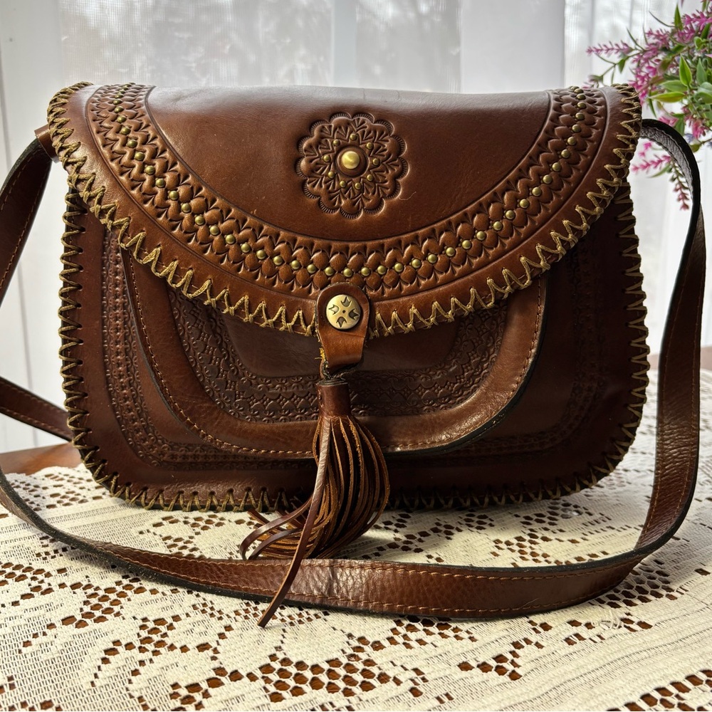 PATRICIA NASH Brown Leather Beaumont Crossbody Like New